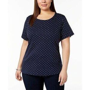 Karen Scott Navy Polka Dot Scoop Neck Short Sleeve Top